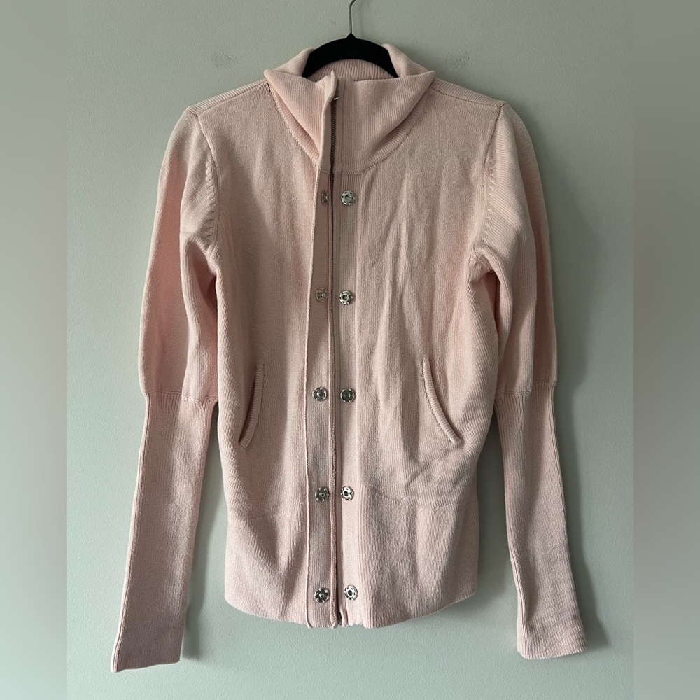 Boston Proper Pink Cashmere Silk Zip Button Sweater Jacket Size M